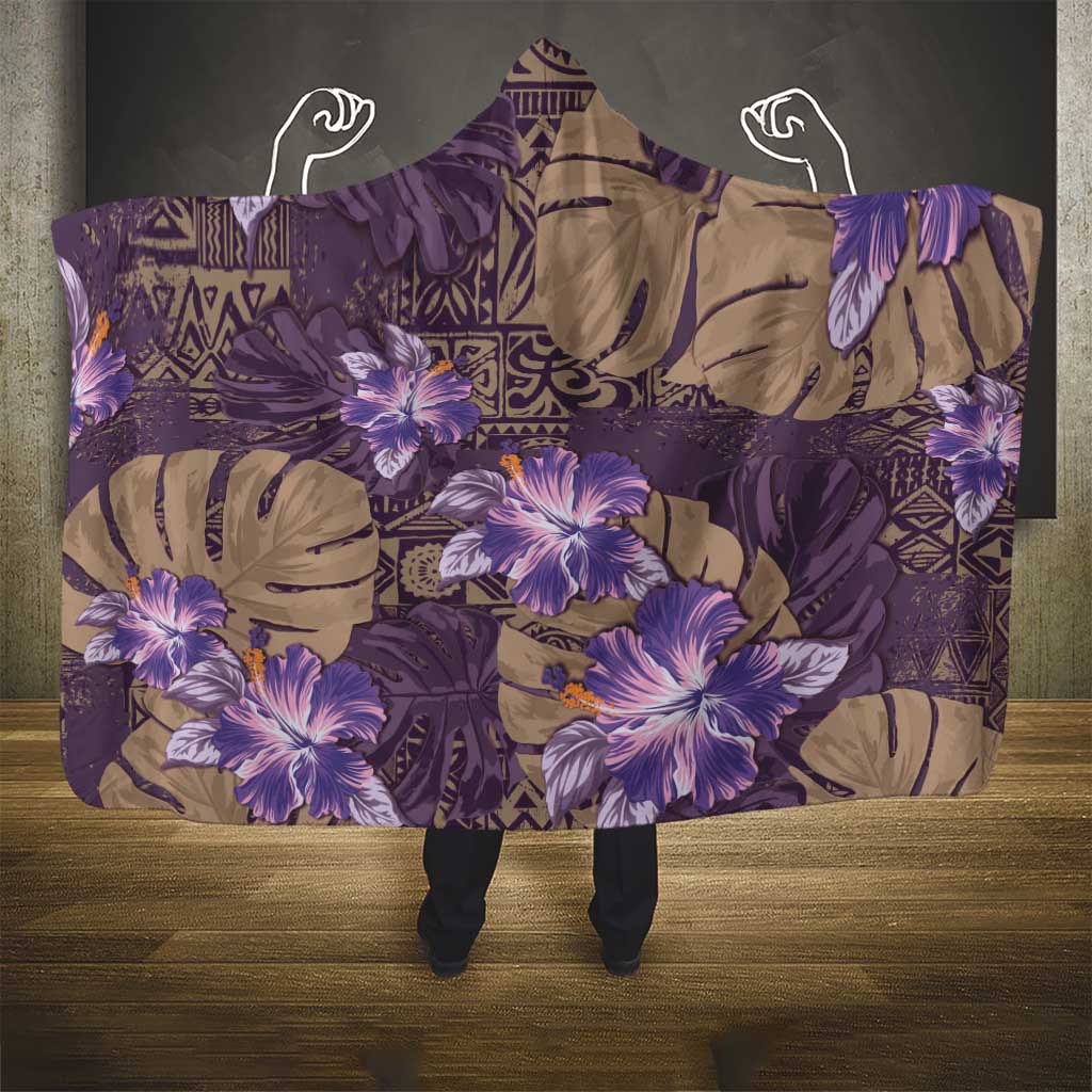 Hawaii Hooded Blanket Purple Polynesian Monstera Patterns - Polynesian Pride