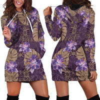 Hawaii Hoodie Dress Purple Polynesian Monstera Patterns - Polynesian Pride