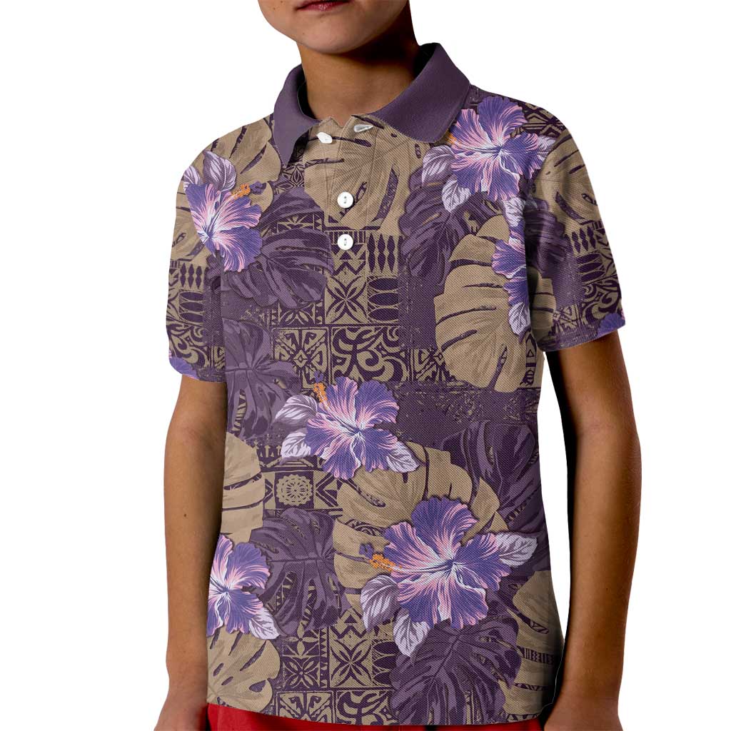 Hawaii Kid Polo Shirt Purple Polynesian Monstera Patterns DT05 Kid Purple - Polynesian Pride