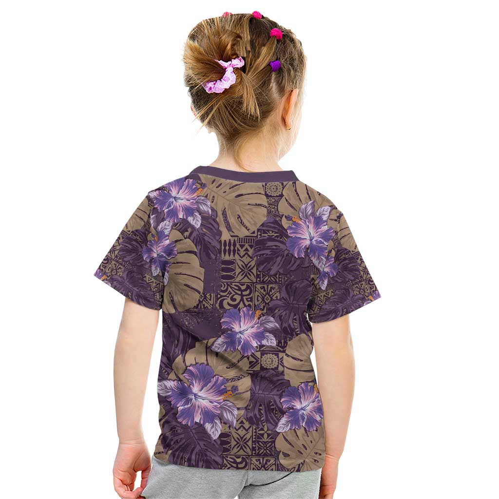 Hawaii Kid T Shirt Purple Polynesian Monstera Patterns DT05 - Polynesian Pride