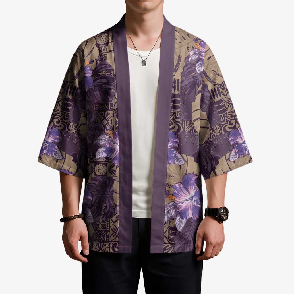 Hawaii Kimono Purple Polynesian Monstera Patterns - Polynesian Pride