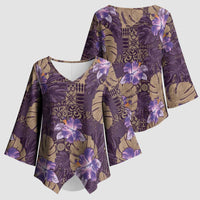 Hawaii Kimono Sleeve Blouse Purple Polynesian Monstera Patterns - Polynesian Pride