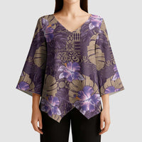 Hawaii Kimono Sleeve Blouse Purple Polynesian Monstera Patterns - Polynesian Pride