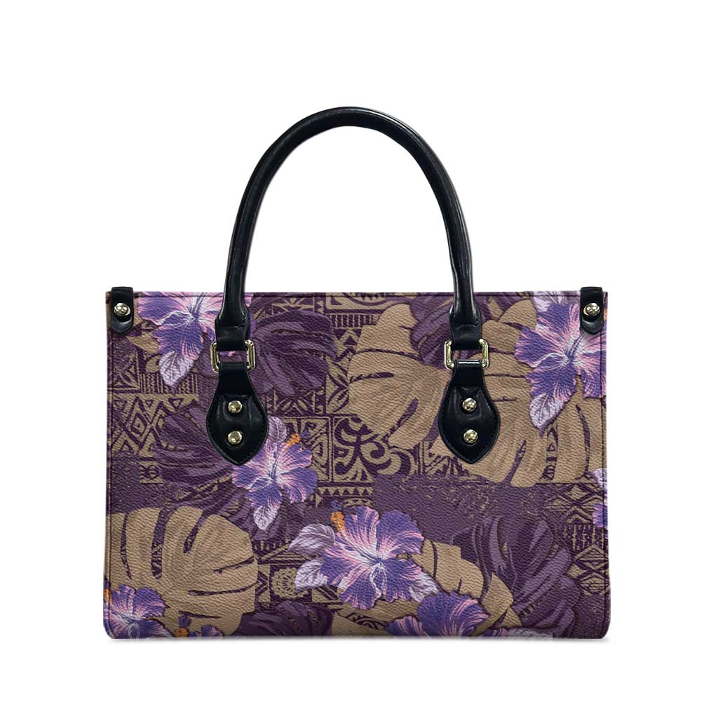 Hawaii Leather Bag Purple Polynesian Monstera Patterns - Polynesian Pride