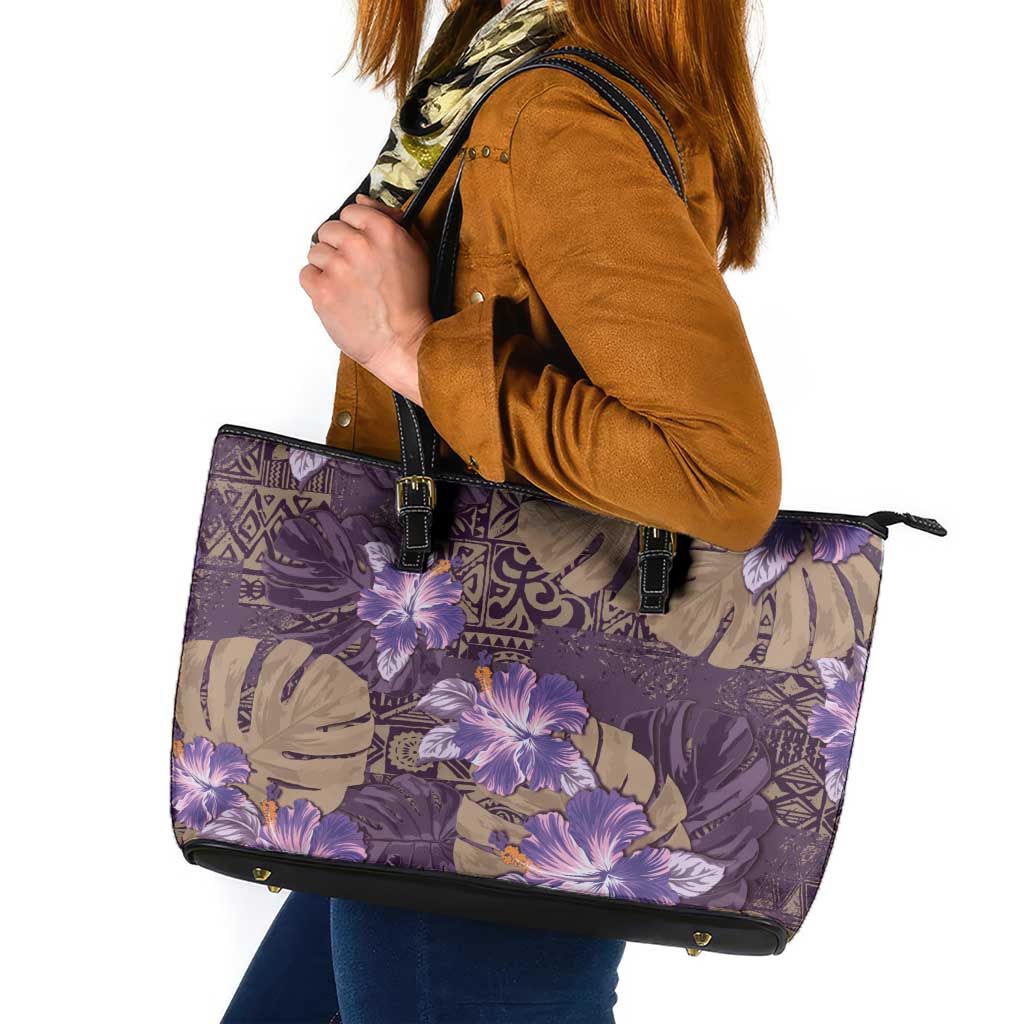 Hawaii Leather Tote Bag Purple Polynesian Monstera Patterns DT05 Purple - Polynesian Pride