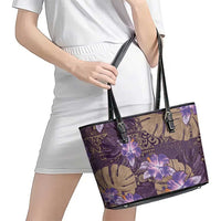 Hawaii Leather Tote Bag Purple Polynesian Monstera Patterns DT05 - Polynesian Pride