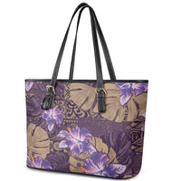 Hawaii Leather Tote Bag Purple Polynesian Monstera Patterns DT05 - Polynesian Pride