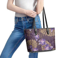 Hawaii Leather Tote Bag Purple Polynesian Monstera Patterns DT05 - Polynesian Pride