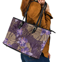 Hawaii Leather Tote Bag Purple Polynesian Monstera Patterns DT05 - Polynesian Pride