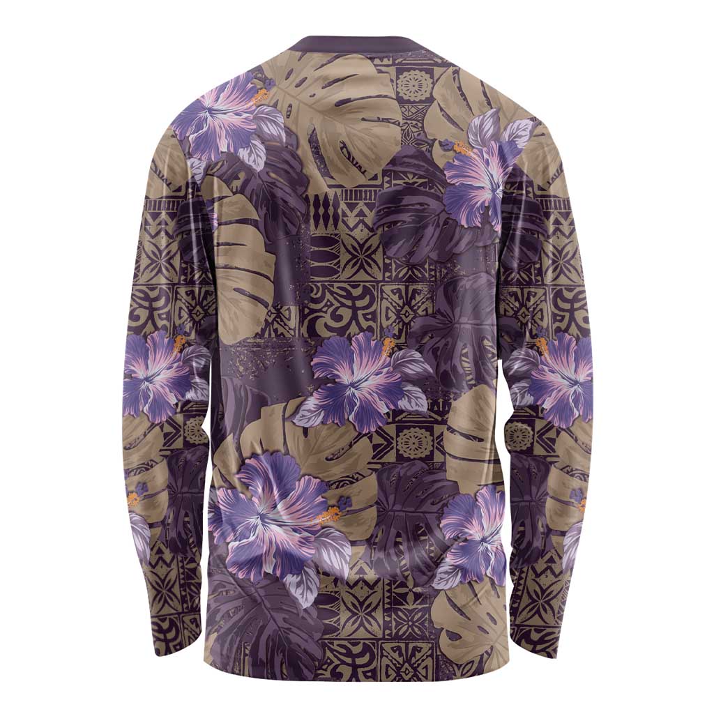 Hawaii Long Sleeve Shirt Purple Polynesian Monstera Patterns - Polynesian Pride