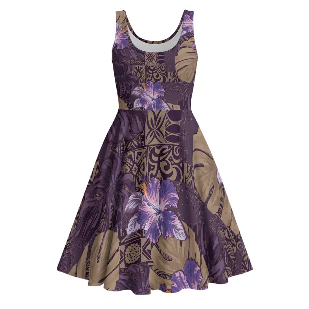 Hawaii Midi Dress Purple Polynesian Monstera Patterns - Polynesian Pride