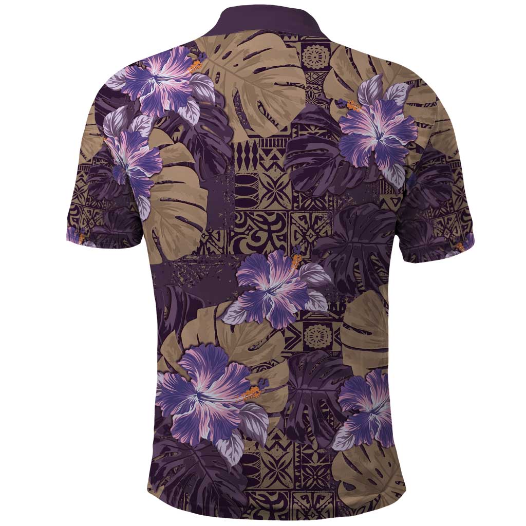 Hawaii Polo Shirt Purple Polynesian Monstera Patterns - Polynesian Pride
