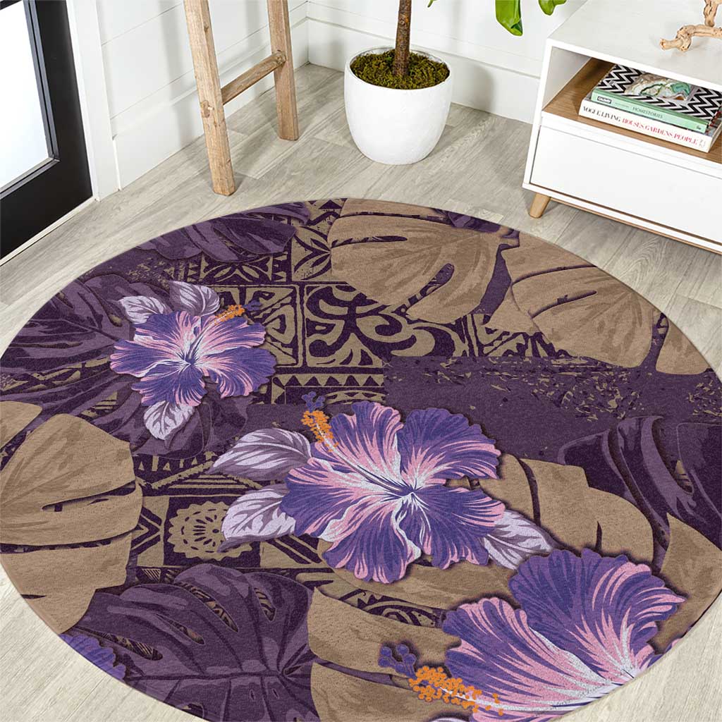 Hawaii Round Carpet Purple Polynesian Monstera Patterns DT05 Purple - Polynesian Pride