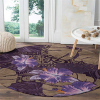 Hawaii Round Carpet Purple Polynesian Monstera Patterns - Polynesian Pride