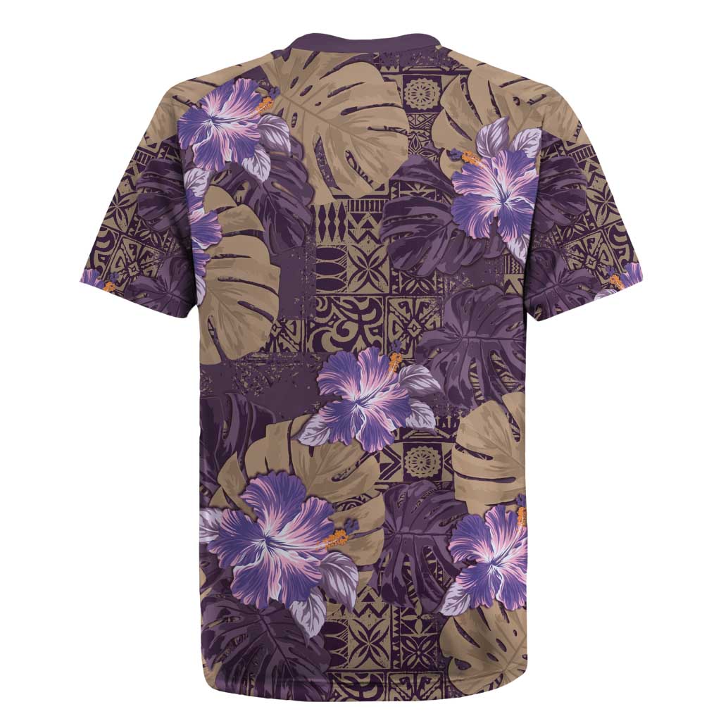 Hawaii Rugby Jersey Purple Polynesian Monstera Patterns - Polynesian Pride