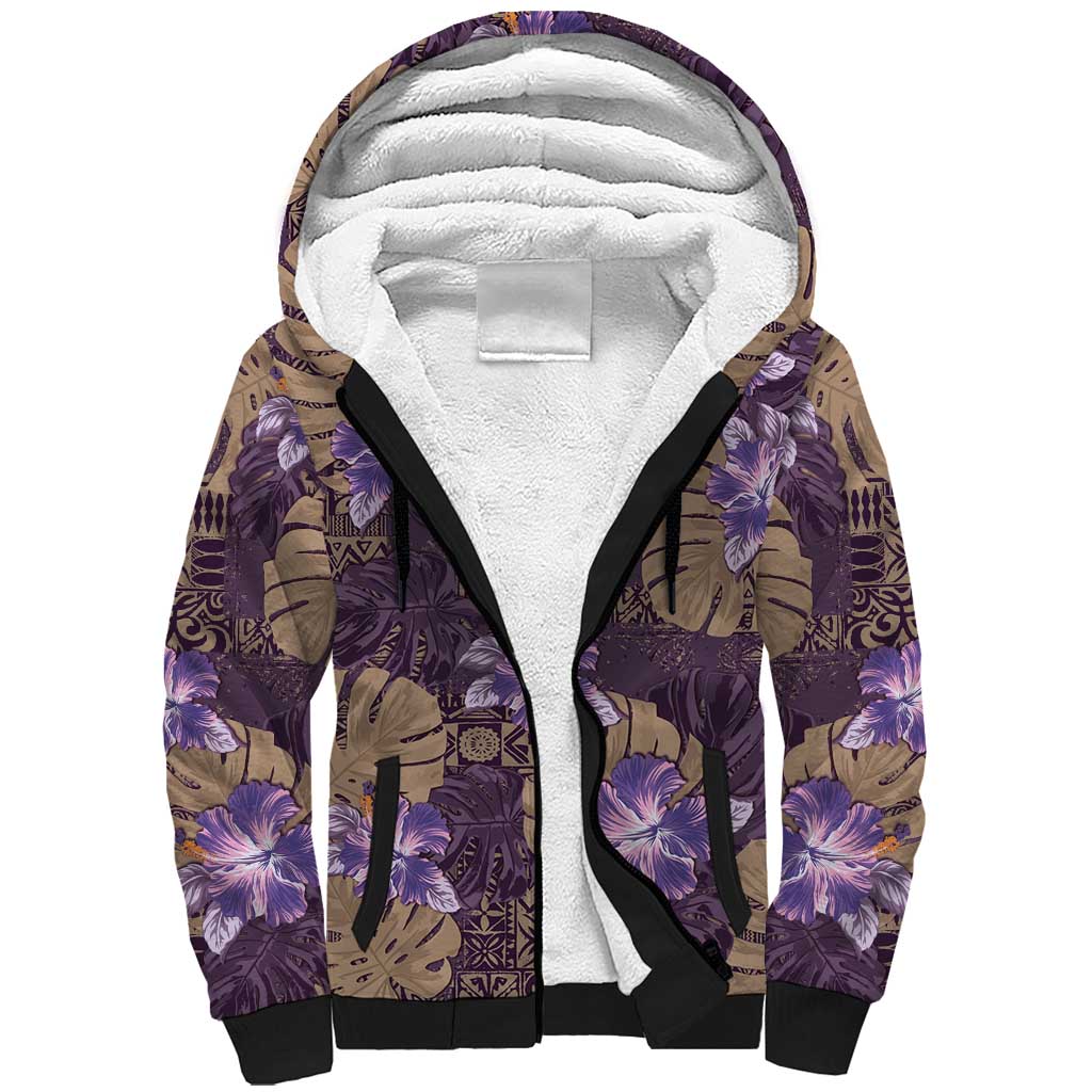 Hawaii Sherpa Hoodie Purple Polynesian Monstera Patterns DT05 Unisex Purple - Polynesian Pride