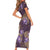 Hawaii Short Sleeve Bodycon Dress Purple Polynesian Monstera Patterns - Polynesian Pride