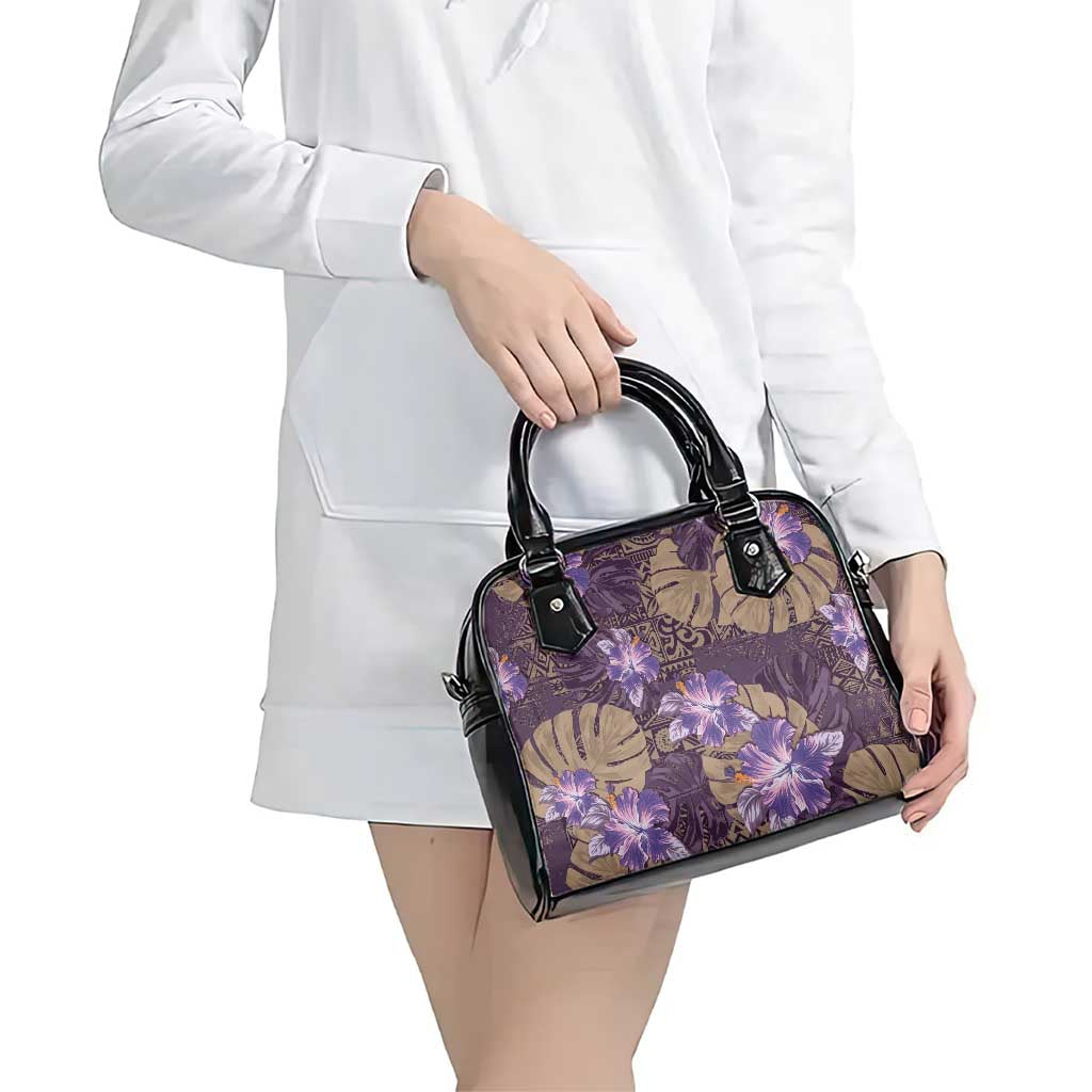 Hawaii Shoulder Handbag Purple Polynesian Monstera Patterns - Polynesian Pride
