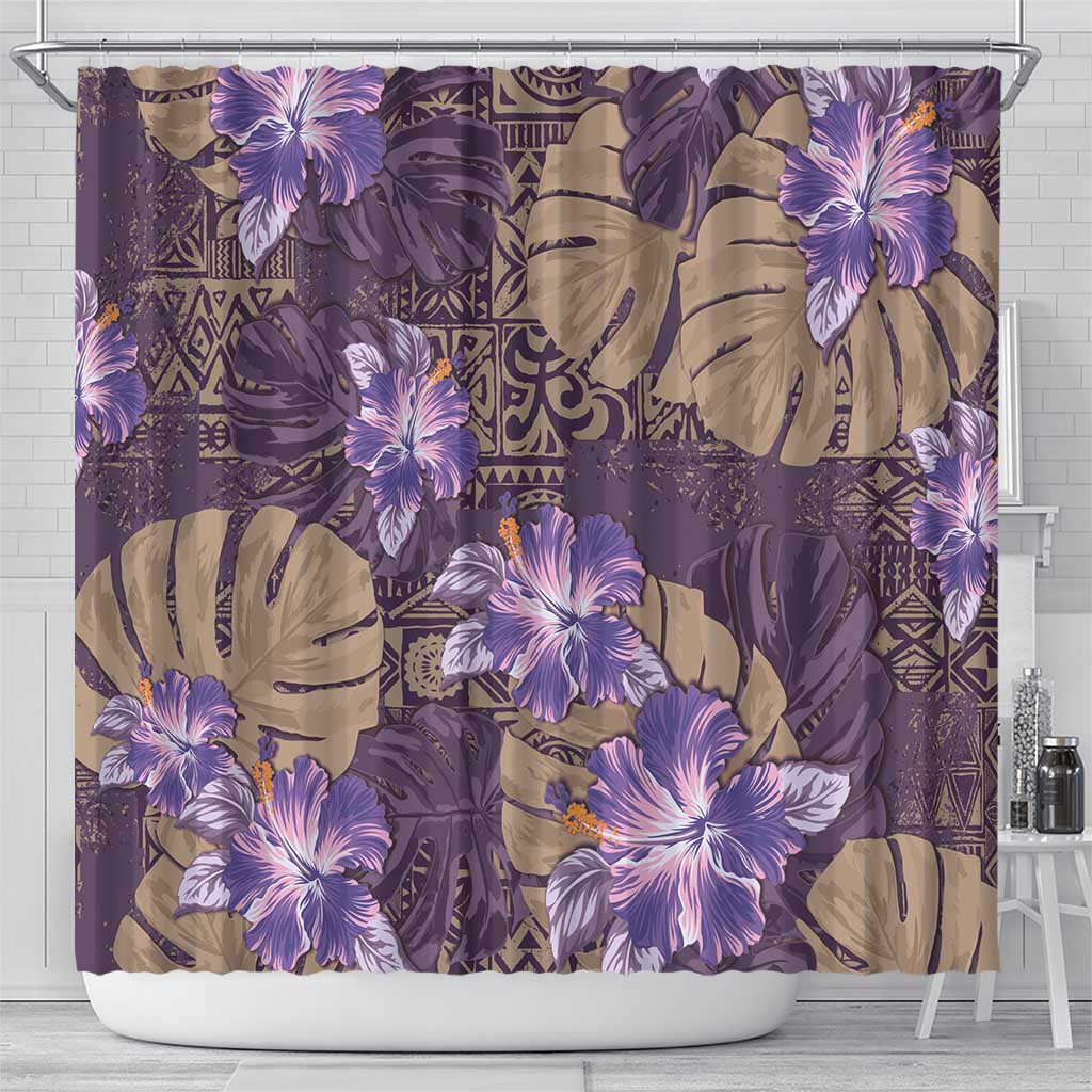 Hawaii Shower Curtain Purple Polynesian Monstera Patterns - Polynesian Pride
