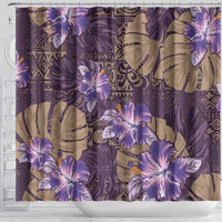 Hawaii Shower Curtain Purple Polynesian Monstera Patterns - Polynesian Pride