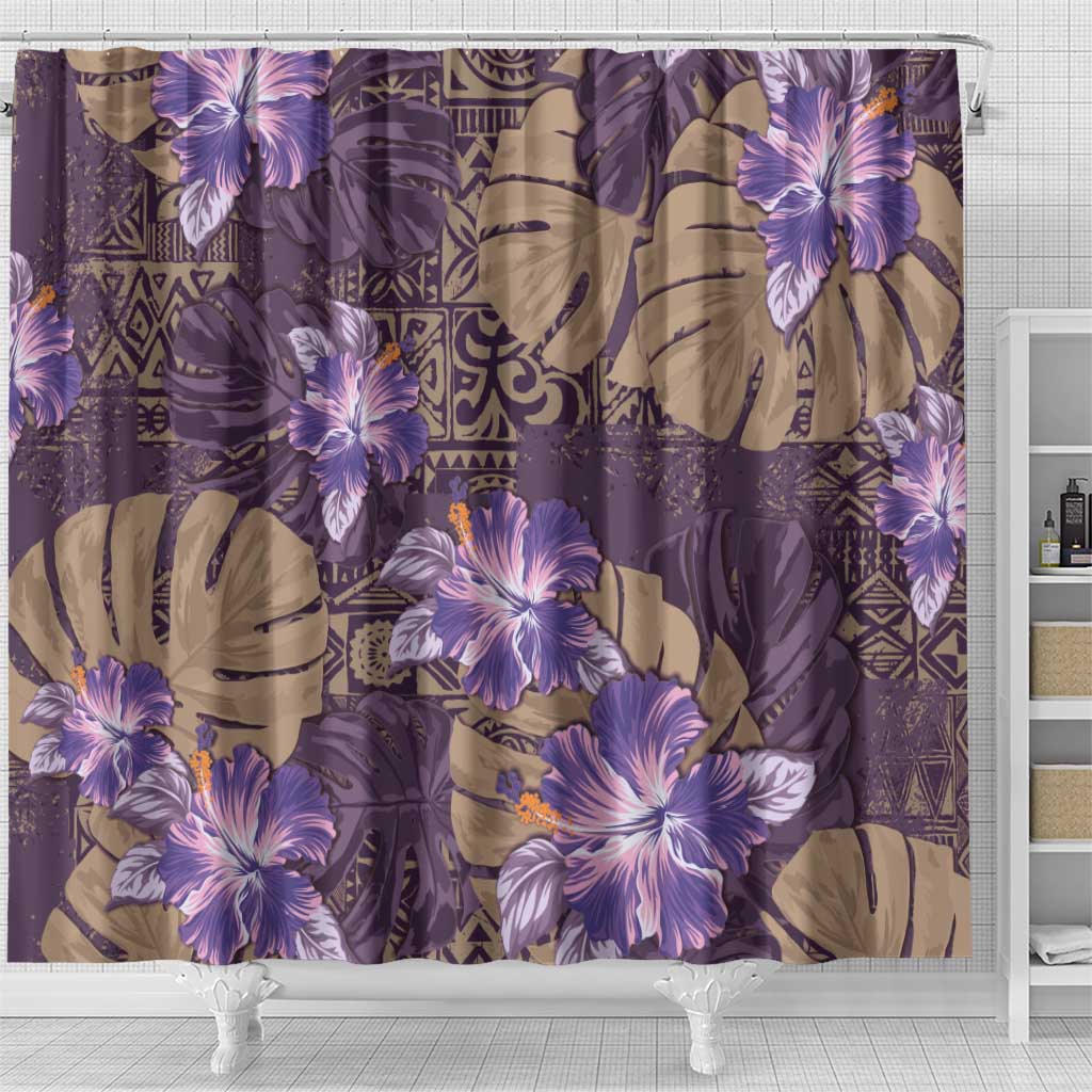 Hawaii Shower Curtain Purple Polynesian Monstera Patterns - Polynesian Pride