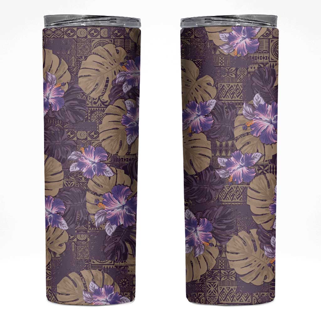 Hawaii Skinny Tumbler Purple Polynesian Monstera Patterns - Polynesian Pride