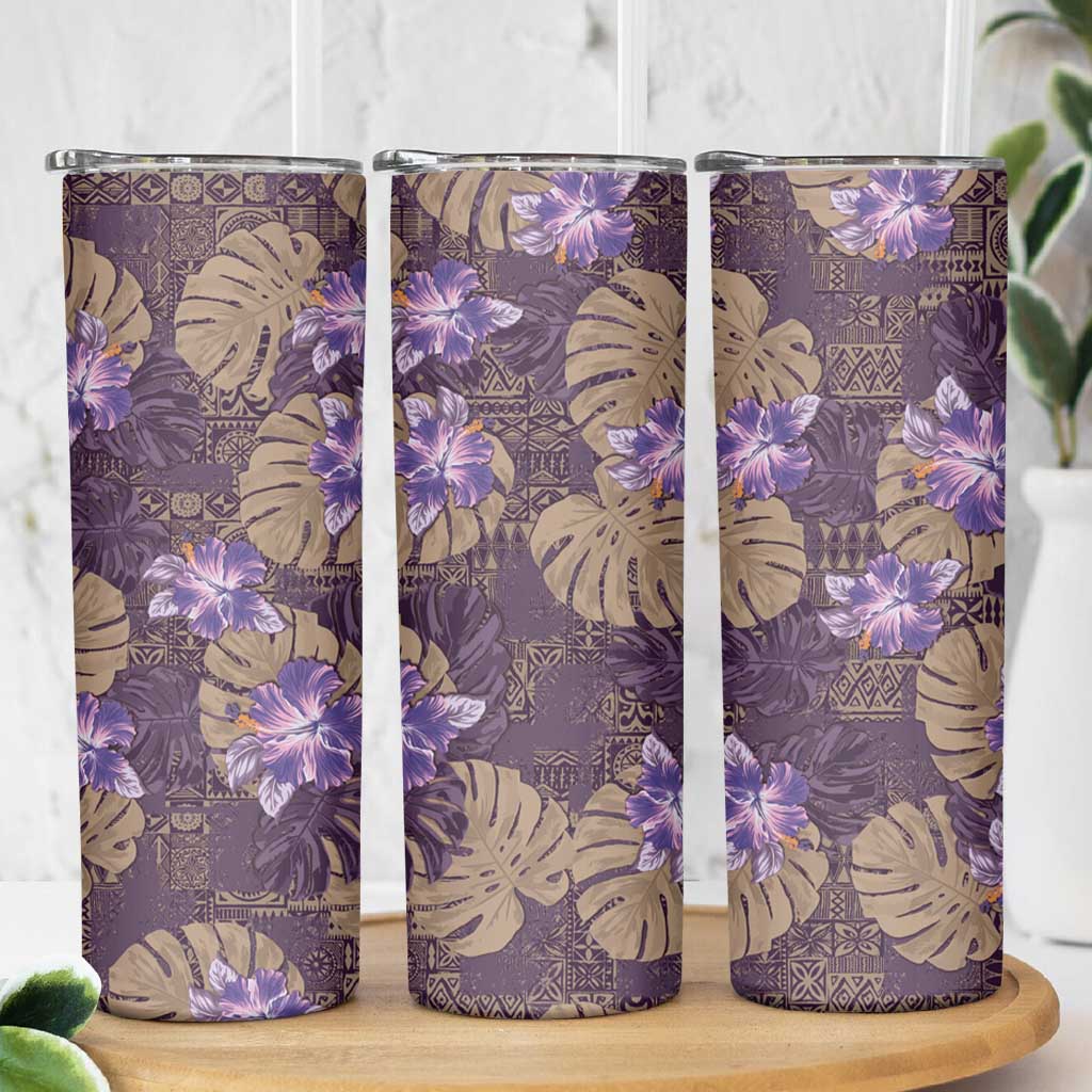 Hawaii Skinny Tumbler Purple Polynesian Monstera Patterns - Polynesian Pride