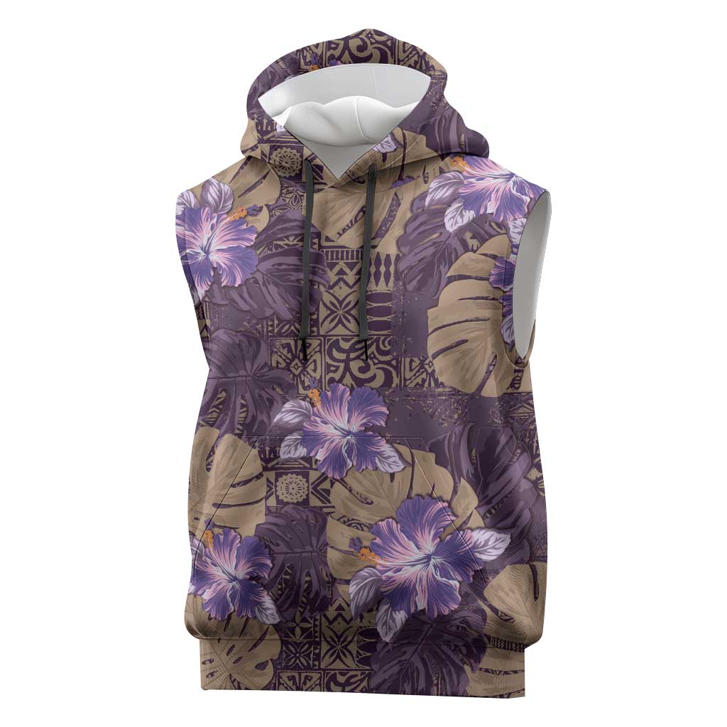 Hawaii Sleeveless Hoodie Purple Polynesian Monstera Patterns DT05 Purple - Polynesian Pride