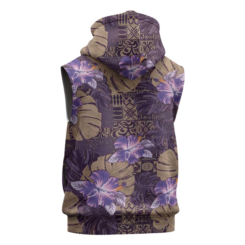 Hawaii Sleeveless Zip Hoodie Purple Polynesian Monstera Patterns - Polynesian Pride