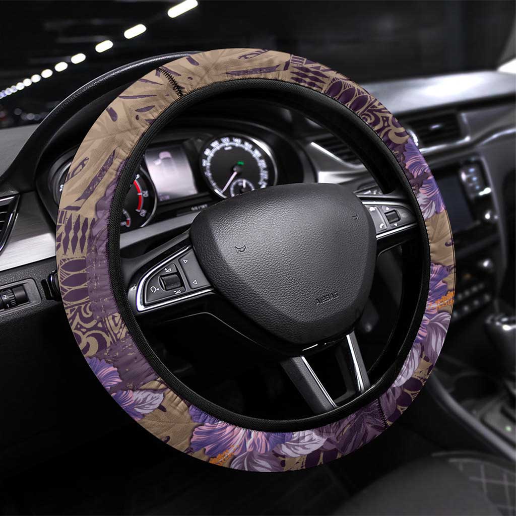 Hawaii Steering Wheel Cover Purple Polynesian Monstera Patterns - Polynesian Pride