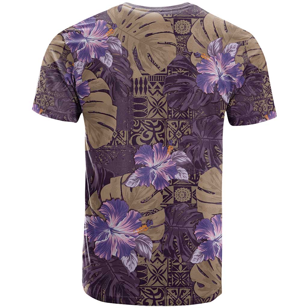Hawaii T Shirt Purple Polynesian Monstera Patterns - Polynesian Pride
