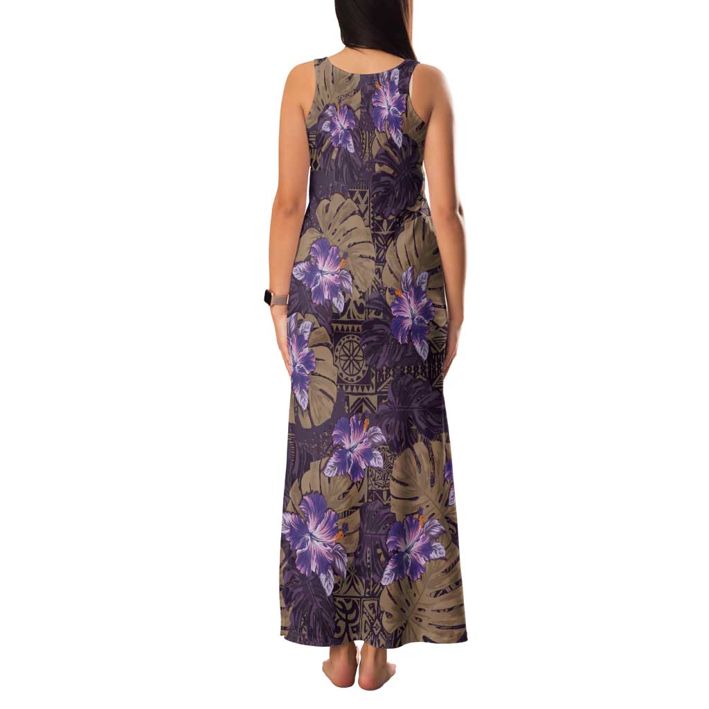 Hawaii Tank Maxi Dress Purple Polynesian Monstera Patterns - Polynesian Pride