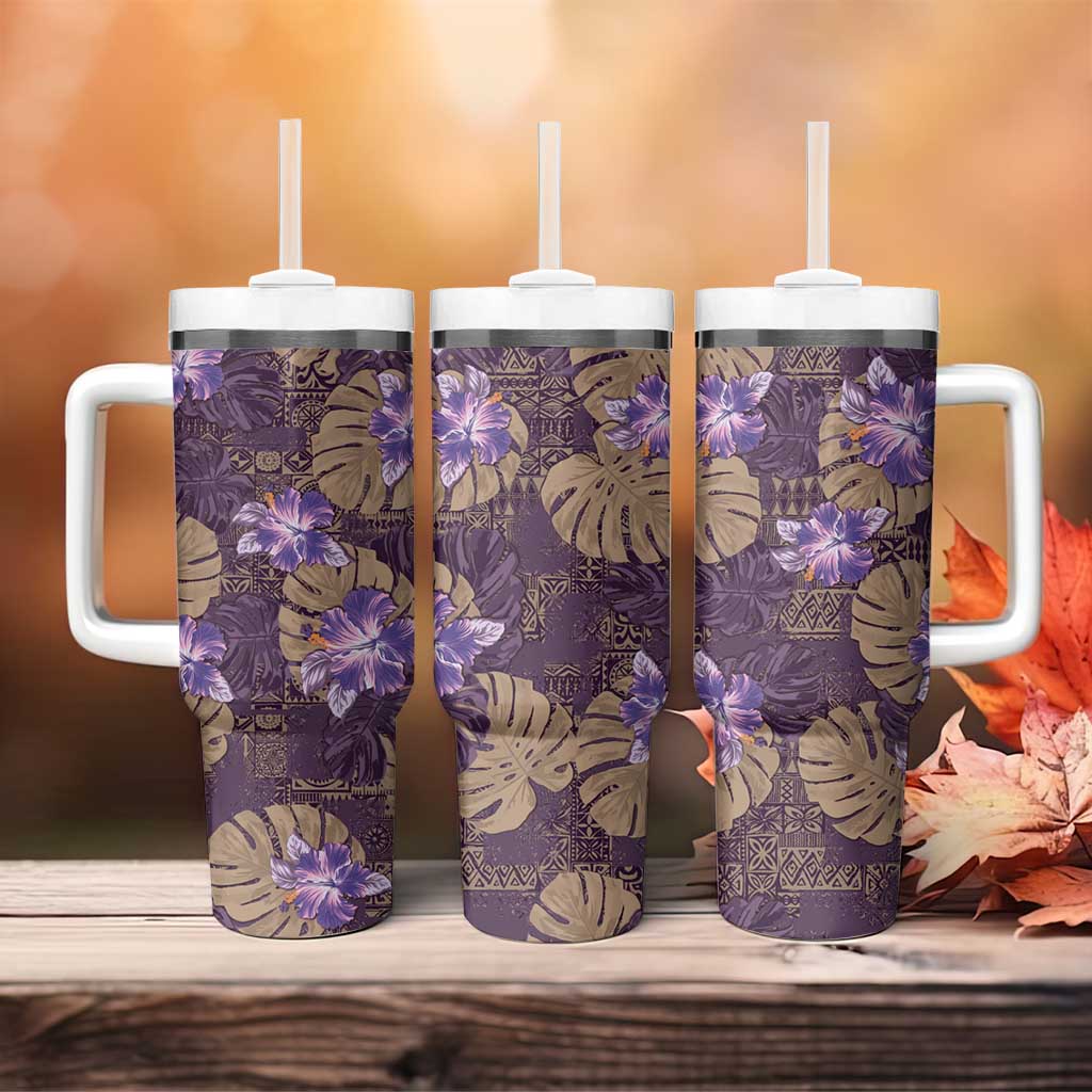 Hawaii Tumbler With Handle Purple Polynesian Monstera Patterns - Polynesian Pride