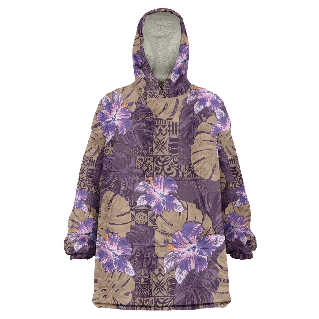 Hawaii Wearable Blanket Hoodie Purple Polynesian Monstera Patterns DT05 One Size Purple - Polynesian Pride