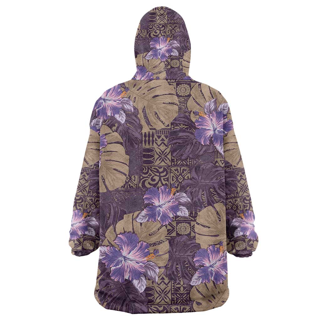 Hawaii Wearable Blanket Hoodie Purple Polynesian Monstera Patterns DT05 - Polynesian Pride