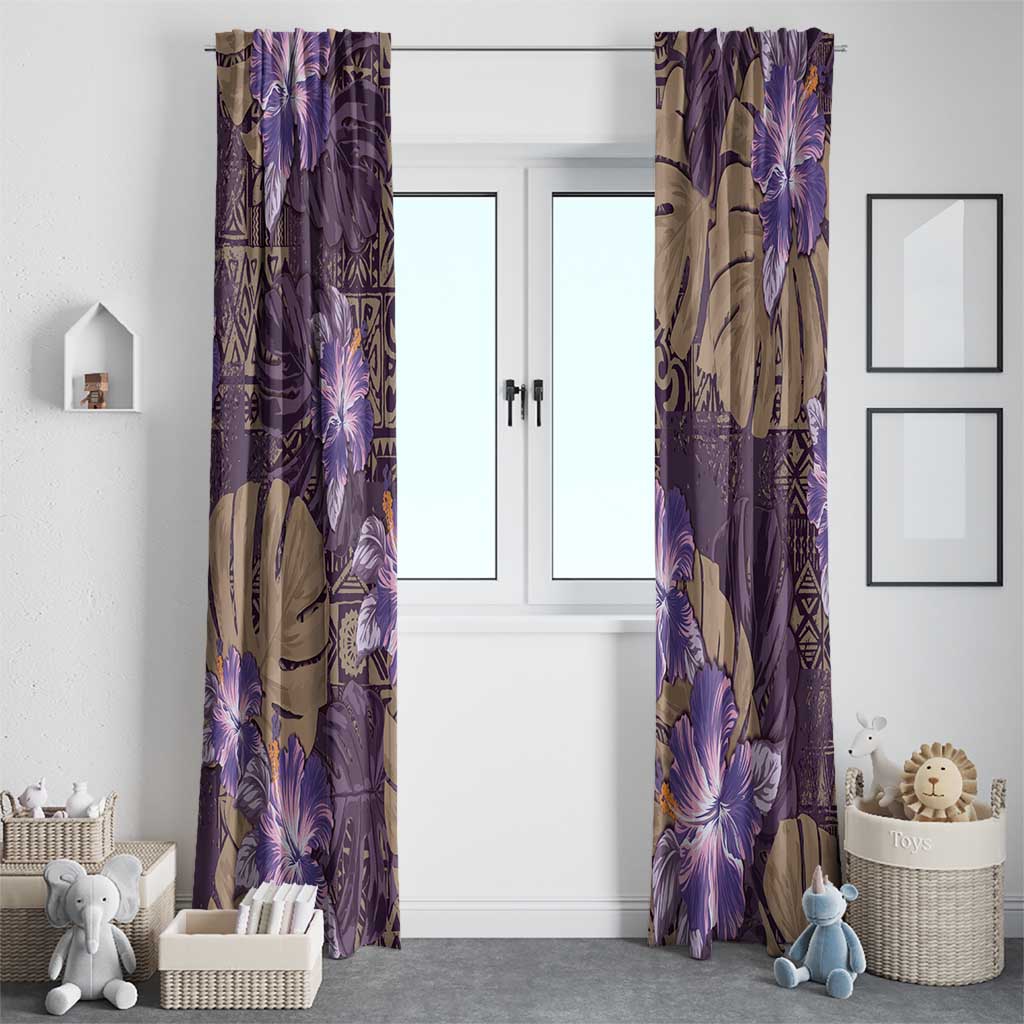 Hawaii Window Curtain Purple Polynesian Monstera Patterns - Polynesian Pride