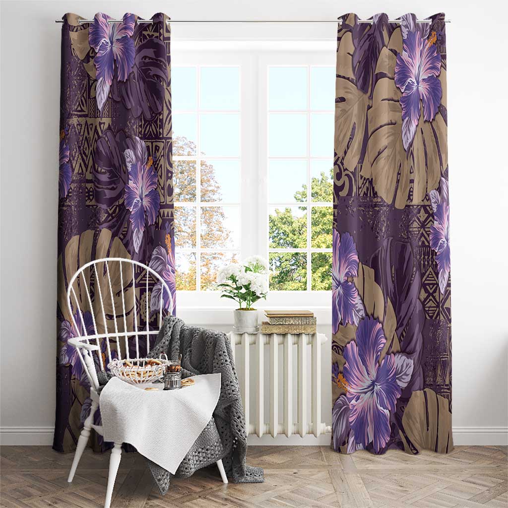Hawaii Window Curtain Purple Polynesian Monstera Patterns - Polynesian Pride