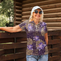 Hawaii Women Polo Shirt Purple Polynesian Monstera Patterns - Polynesian Pride