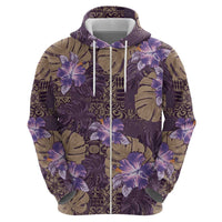 Hawaii Zip Hoodie Purple Polynesian Monstera Patterns - Polynesian Pride