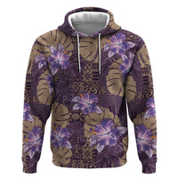 Hawaii Zip Hoodie Purple Polynesian Monstera Patterns - Polynesian Pride