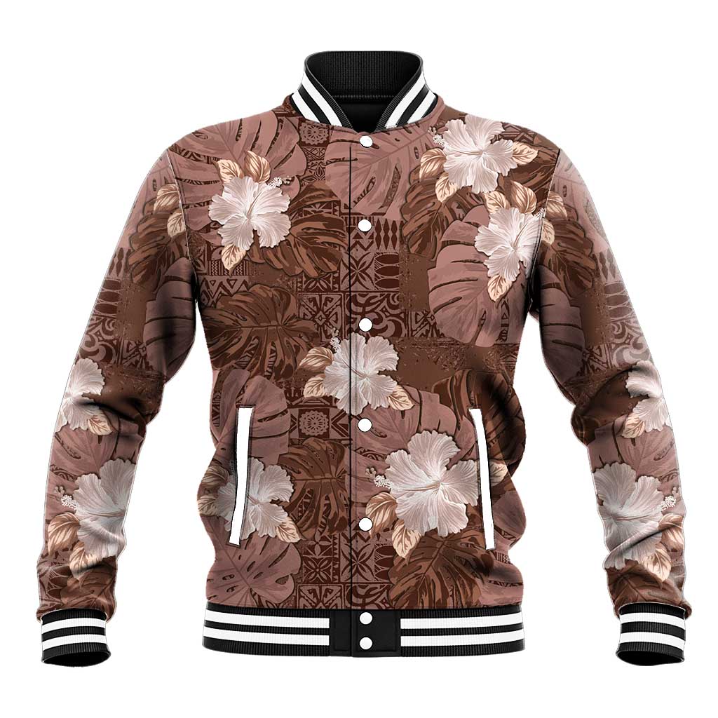 Hawaii Baseball Jacket Brown Polynesian Monstera Patterns DT05 Unisex Brown - Polynesian Pride