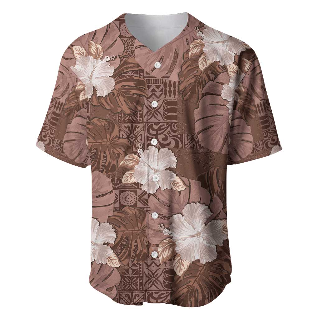 Hawaii Baseball Jersey Brown Polynesian Monstera Patterns - Polynesian Pride