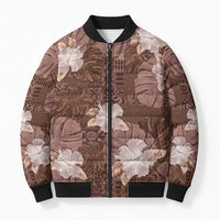 Hawaii Bomber Puffer Jacket Brown Polynesian Monstera Patterns - Polynesian Pride