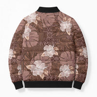 Hawaii Bomber Puffer Jacket Brown Polynesian Monstera Patterns - Polynesian Pride