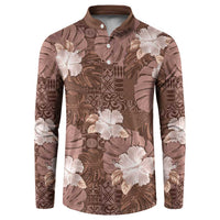 Hawaii Button Sweatshirt Brown Polynesian Monstera Patterns - Polynesian Pride