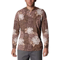 Hawaii Button Sweatshirt Brown Polynesian Monstera Patterns - Polynesian Pride