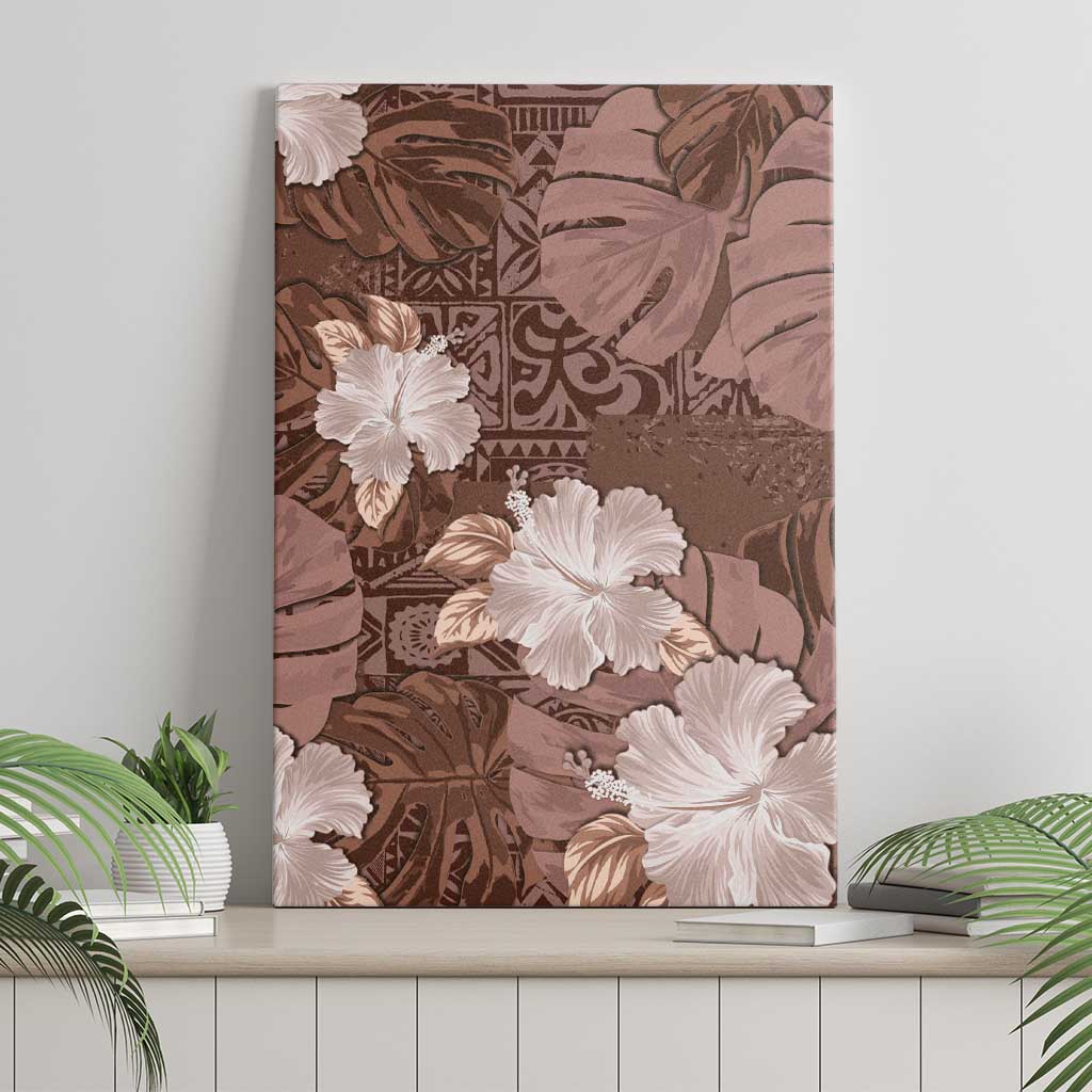 Hawaii Canvas Wall Art Brown Polynesian Monstera Patterns - Polynesian Pride