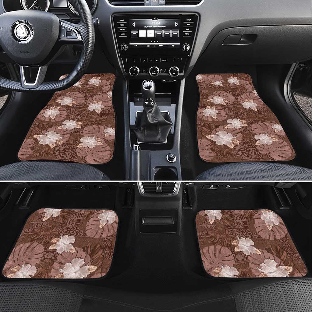 Hawaii Car Mats Brown Polynesian Monstera Patterns - Polynesian Pride