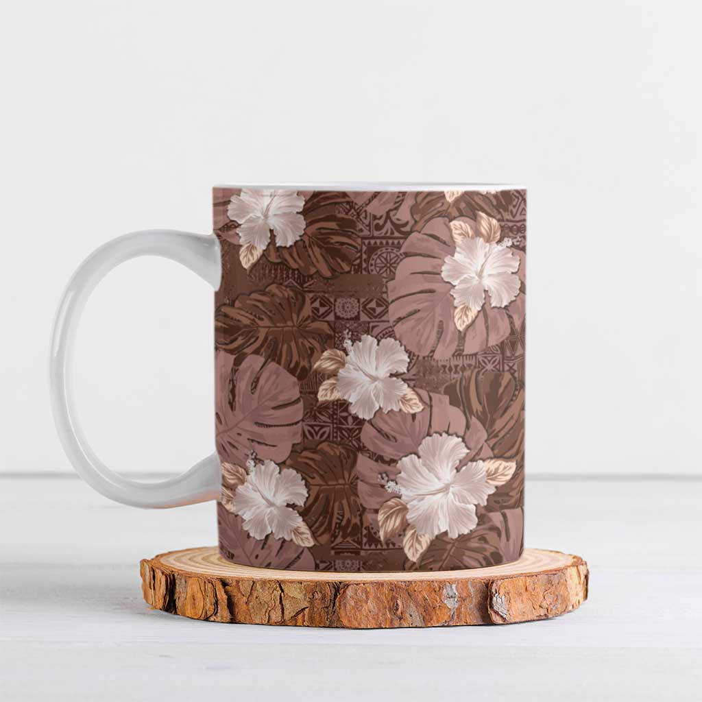 Hawaii Ceramic Mug Brown Polynesian Monstera Patterns - Polynesian Pride