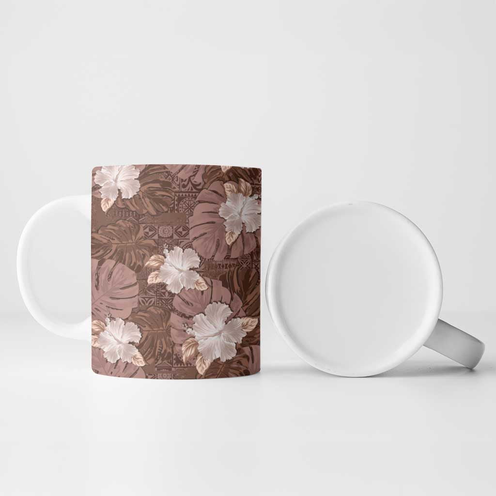Hawaii Ceramic Mug Brown Polynesian Monstera Patterns - Polynesian Pride